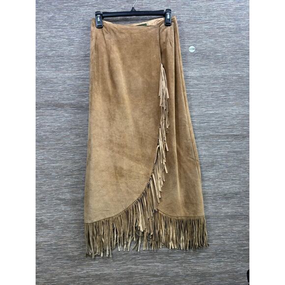 Liz Roberts Robert Elliot Dresses & Skirts - Liz Roberts Robert Elliot Skirt Womens 8 Beige Suede Fringe Wrap Long Boho